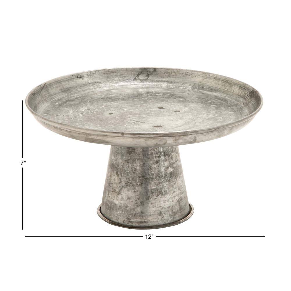 Gray Galvanized Metal Pedestal Cake Stand with Ridged Design