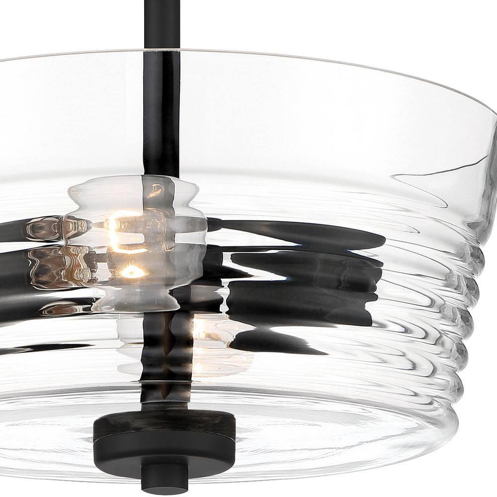 Ingo 11'' Matte Black Modern Indoor/Outdoor Drum Light with Clear Ribbed Glass