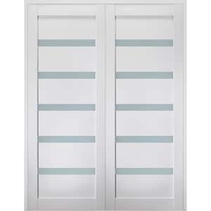 Leora 36 in. x 80 in. Both Active 5-Lite Frosted Glass Bianco Noble Wood Composite Double Prehung French Door