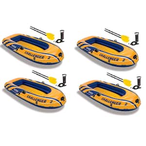 Inflatable 2-Person Floating Boat Raft Set with Oars and Air Pump (4-Pack)