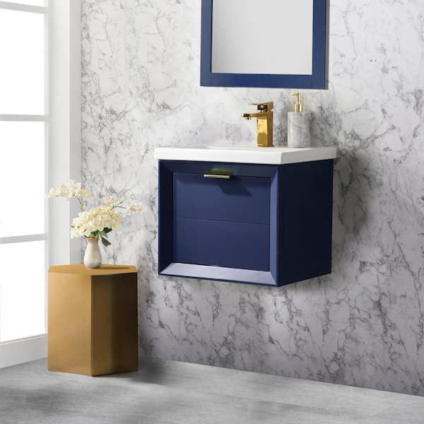 Urban Furnishing Danbury 20 in. W x 15.7 in. D Bath Vanity in Blue with Porcelain Vanity Top in White with White Basin