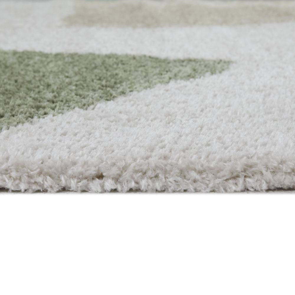 Cream and Green Abstract Stain-Resistant Synthetic Area Rug