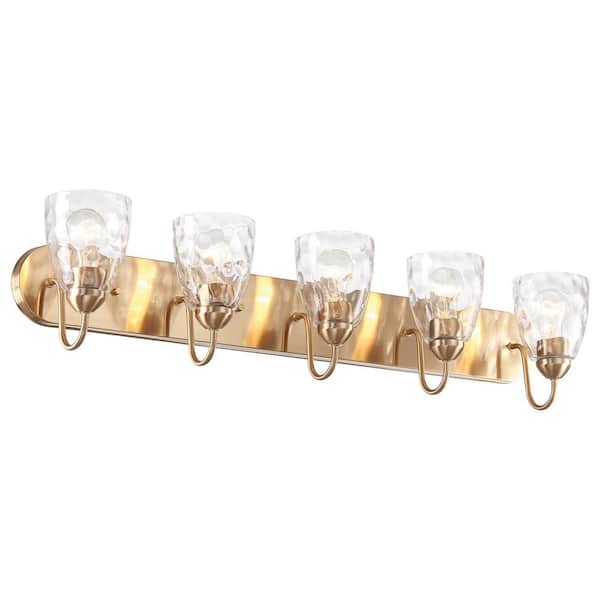 Kira Home Armada 36.5 in. 5-Light Cool Brass Modern Bathroom Vanity Light with Clear Shade, No Bulb Included