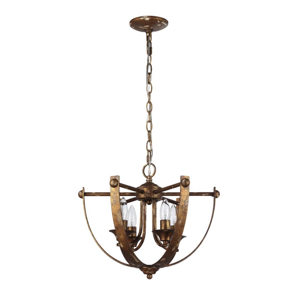 Victoria 60-Watt 4 Lights Heirloom Gold Bowl Candle Pendant Light with Metal Shade, No Bulbs Included price history on PriceWatchPro