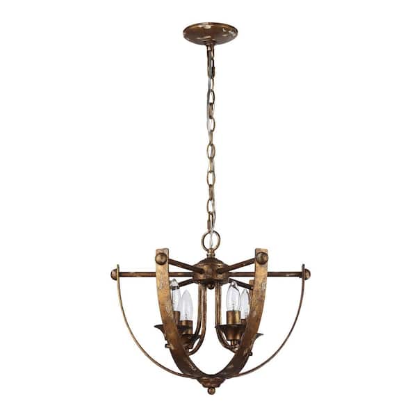 Victoria 60-Watt 4 Lights Heirloom Gold Bowl Candle Pendant Light with Metal Shade, No Bulbs Included