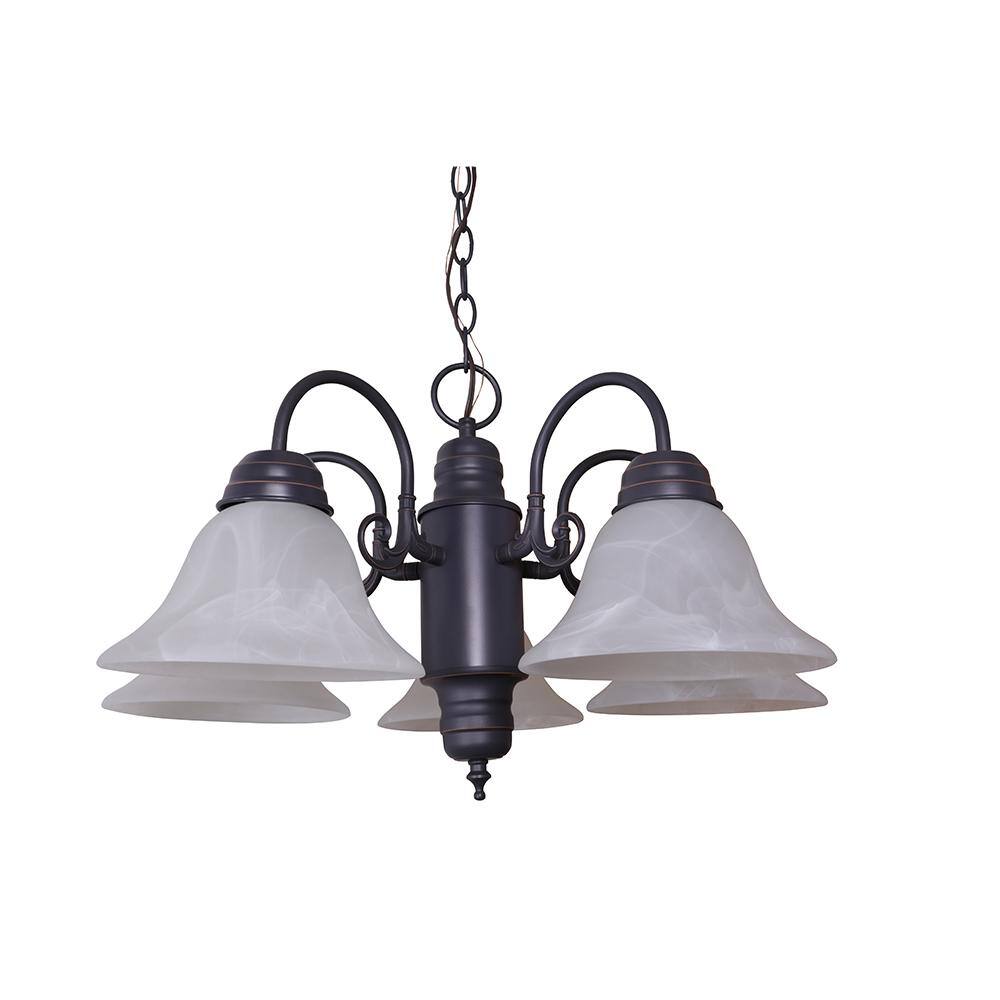 Millbridge Oil-Rubbed Bronze 5-Light Chandelier with Alabaster Glass Shades