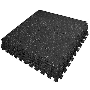 Black with Gray Sparkle Rubber Interlocking Floor Carpet Mat 24 in. x 24 in. (6 Tiles)