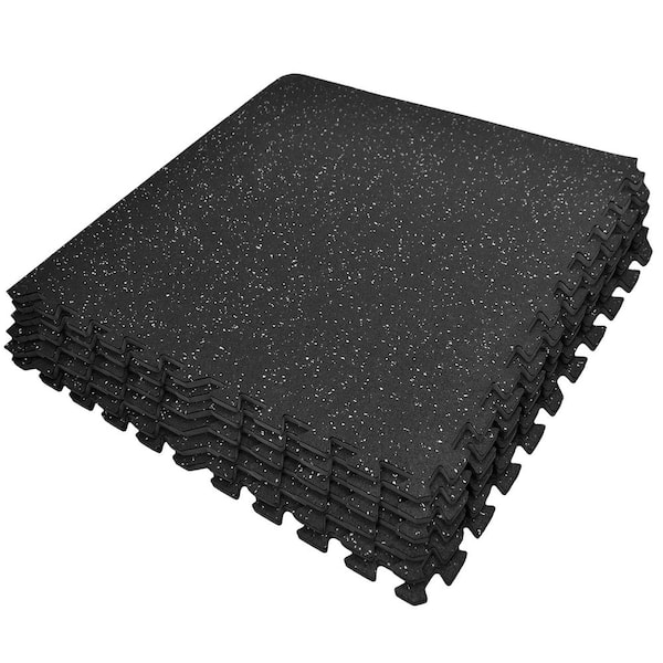 Sorbus Black with Gray Sparkle Rubber Interlocking Floor Carpet Mat 24 in. x 24 in. (6 Tiles)