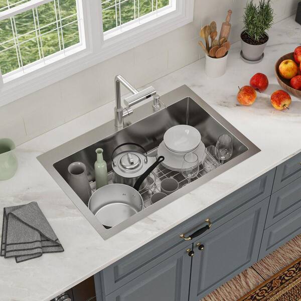 Logmey 33 in. Drop-In Single Bowl 16 Gauge Stainless Steel Kitchen