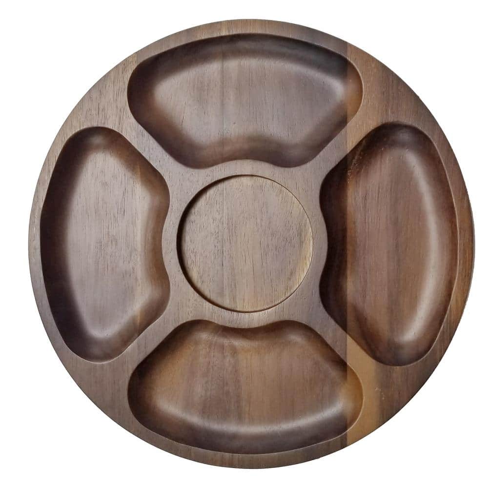 Acacia Wood 13" Round Serving Tray in Natural Finish