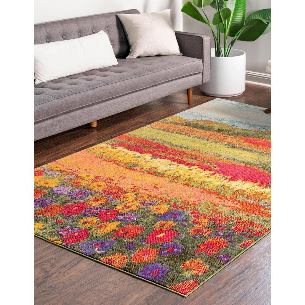 Varicolored Floral Field 3'3" x 5'3" Synthetic Indoor Area Rug