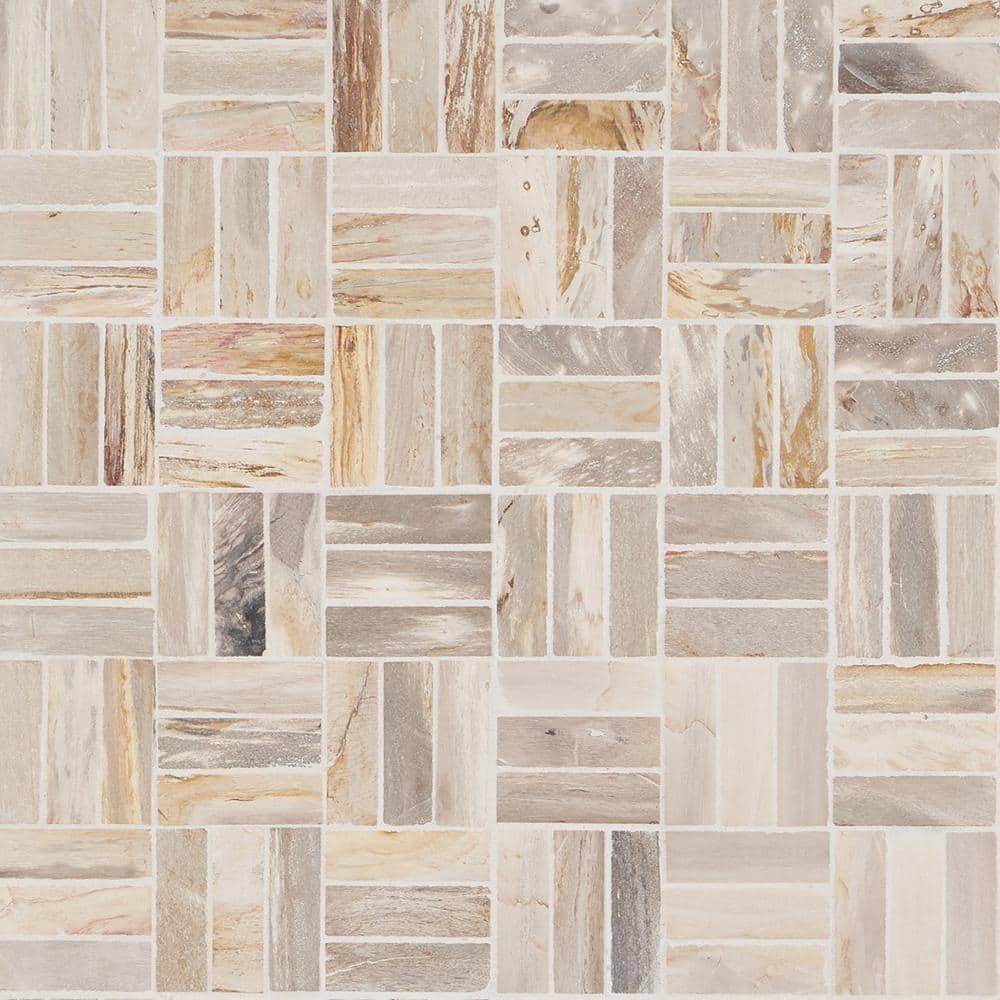 Petra Basketweave Brown Marble Mosaic Tile 12" x 12"