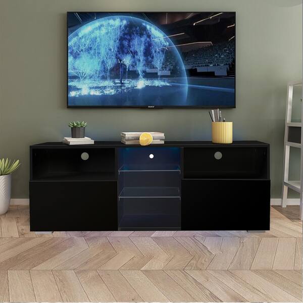 Living room furniture set cupboard Tv unit cabinet stand shelf unit black LED 