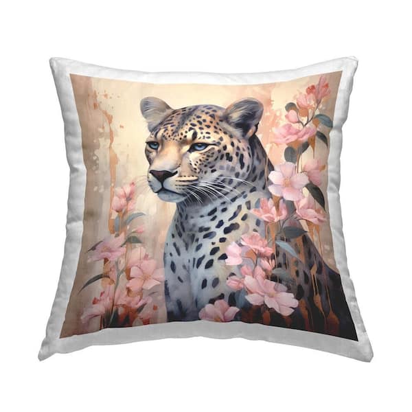 Stupell Industries Wild & Regal Leopard Beige Floral Polyester 18 in. x 18 in. Throw Pillow