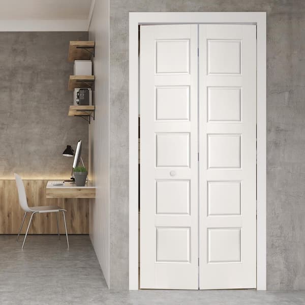Masonite 36 in. x 80 in. Riverside 5-Panel Primed White Hollow