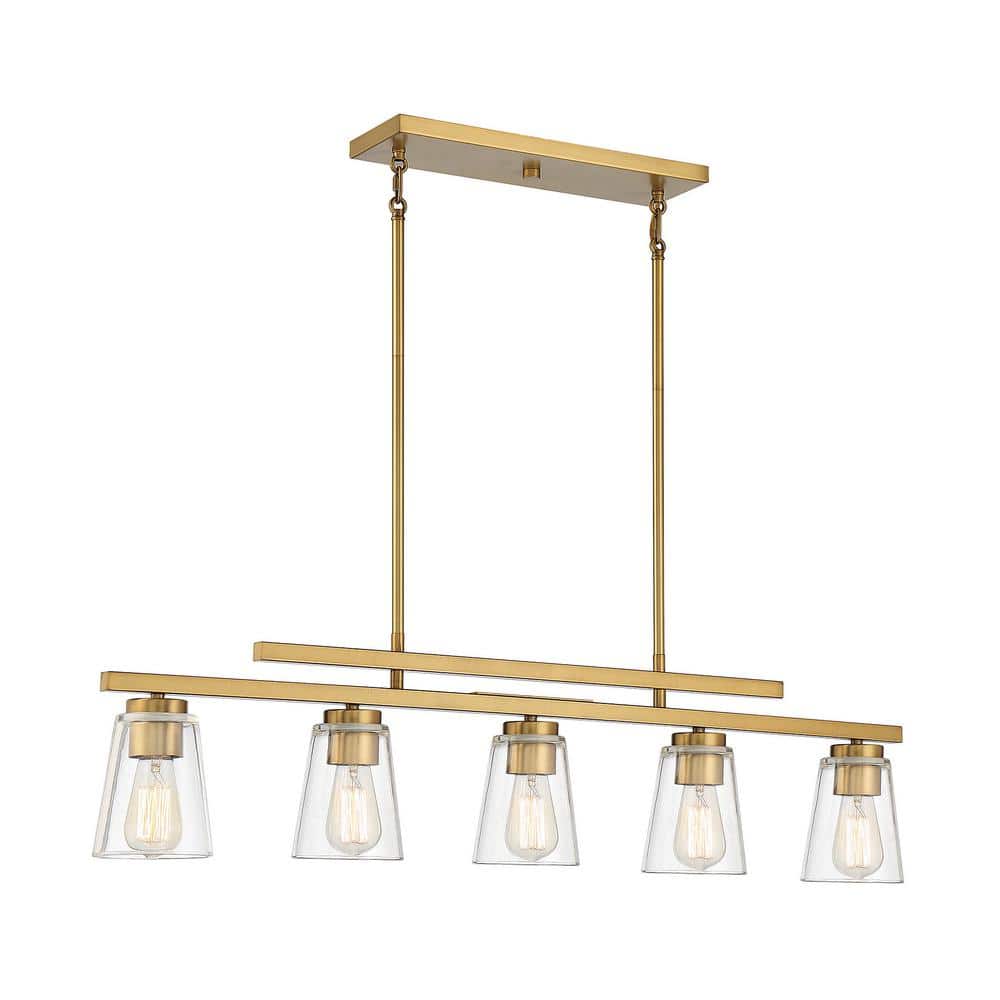 Calhoun Warm Brass Linear Chandelier with Clear Glass Shades