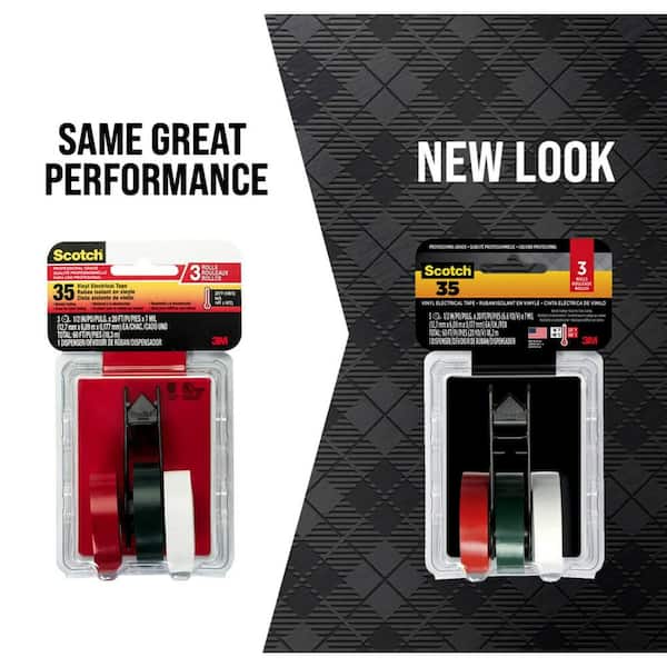 Scotch 3/4 in. x 66 ft. Vinyl Electrical Tape, Black/Red and White (3-Pack)