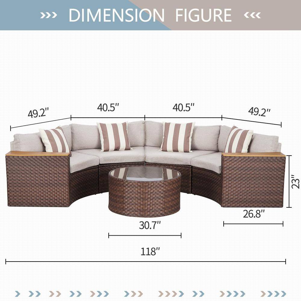 Buy 5Piece Wicker Outdoor HalfMoon Sectional Sofa Set with Brown