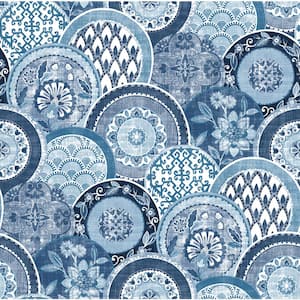 Laguna Blue Plate Paper Strippable Roll Wallpaper (Covers 56.4 sq. ft.)