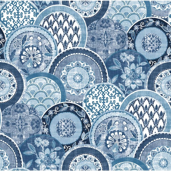 A-Street Prints Laguna Blue Plate Blue Wallpaper Sample