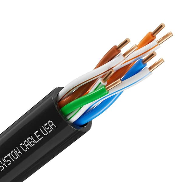 500 ft. Black CMR Cat5e 350 MHz 24 AWG Solid Bare Copper Outdoor/Indoor Ethernet Network Wire Data Cable - Bulk No Ends