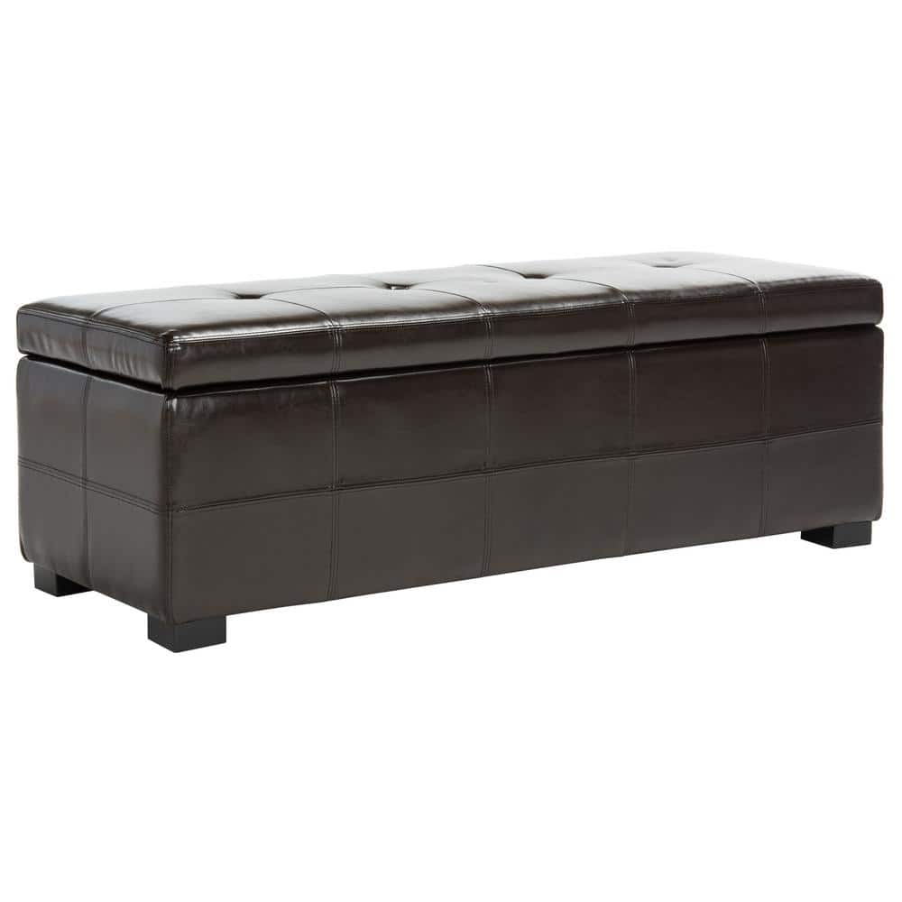 Large Brown Birch Tufted Storage Bench with Hinged Top