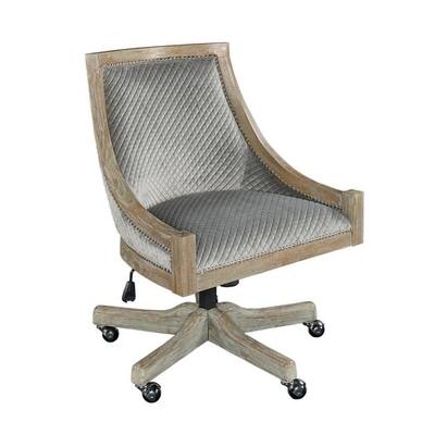35 in. H Gray and Brown Wooden Office Chair with Sloped Armrest and Casters