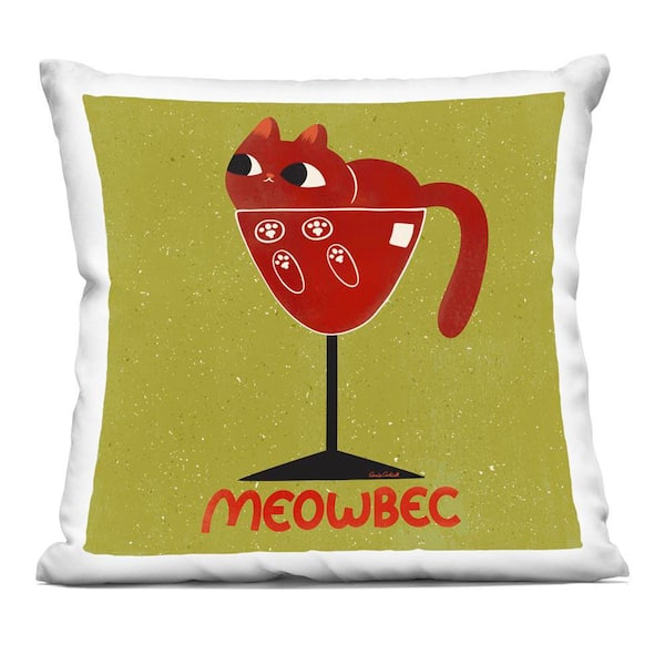 Stupell Industries Meowbec Cat Wine Red Abstract Polyester 18 in. X 18 in. Throw Pillow