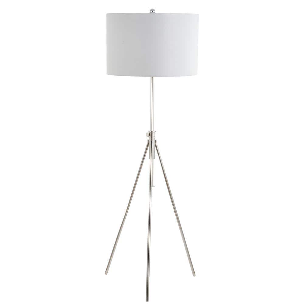 Cipriana Adjustable Nickel Tripod Floor Lamp with White Shade