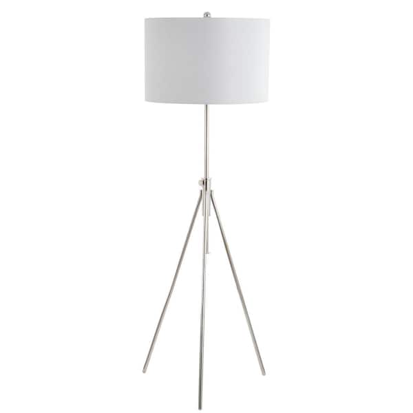 SAFAVIEH Cipriana 72 in. Nickel Adjustable Triangle Floor Lamp with White Shade