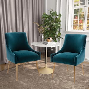 Light Green Velvet Dining Chair with Pulling Handle and Adjustable Foot Nails(Set of 2)