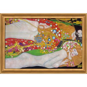 Water Serpents II (Luxury Line) by Gustav Klimt Muted Gold Glow Framed People Oil Painting Art Print 28 in. x 40 in.