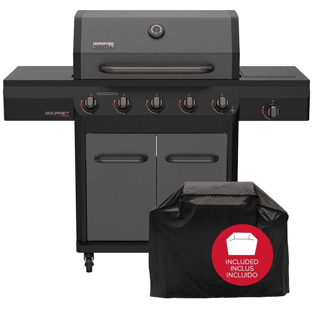 Gourmet Pro 5 Burner plus Side Burner Gas Grill in Graphite 720-1117A with PVC Cover 700-0110 Bundle