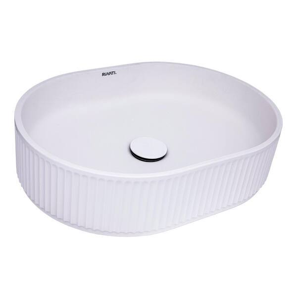 Ruvati Cordona 19 x 14 in. Fluted Vessel Bathroom Sink in Matte White