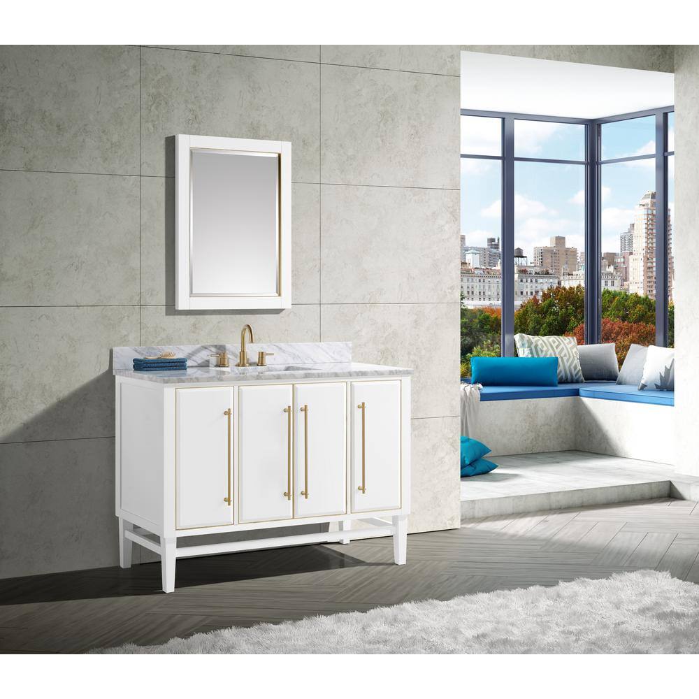 Mason 49'' White and Gold Freestanding Vanity with Marble Top