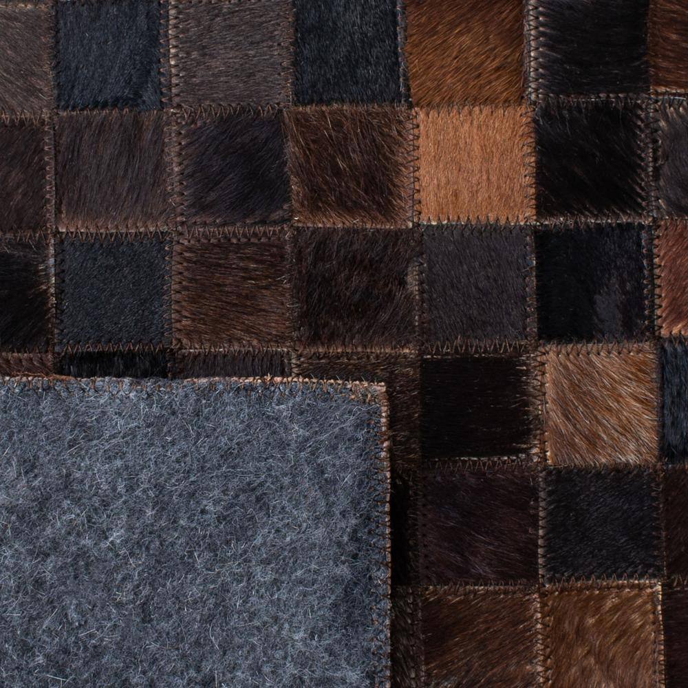 Hand-Stitched Geometric Beige & Brown Cowhide Area Rug