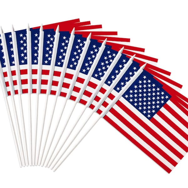 ANLEY American US 5 in. x 8 in. Handheld Mini Stick Flag with 12 in. White Solid Pole United State Hand Held Spear Top 1-Dozen