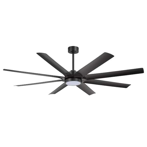 Valentine 72 in. Integrated LED Black Standard Ceiling Fan with Light, Downrod, Black Blade and Remote Included