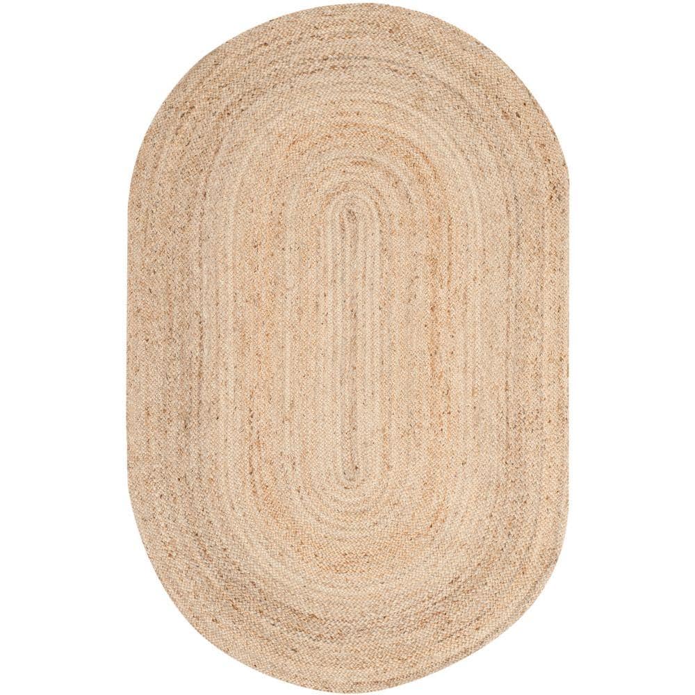SAFAVIEH Cape Cod Aldous Braided Striped Jute Area Rug  4  x 6  Oval  Natural