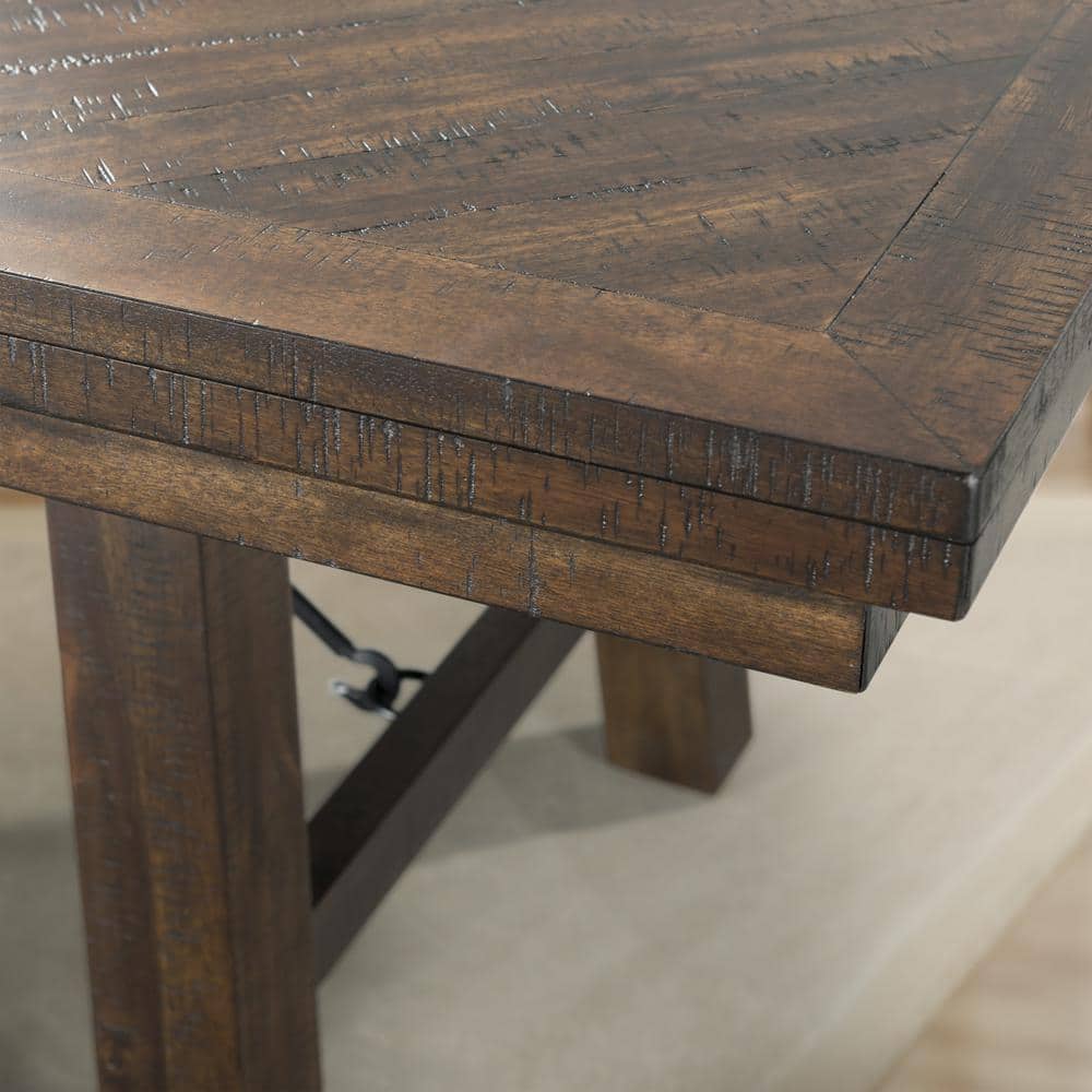 Rustic Flair Extendable Dining Table in Smokey Walnut with Turnbuckle Accents