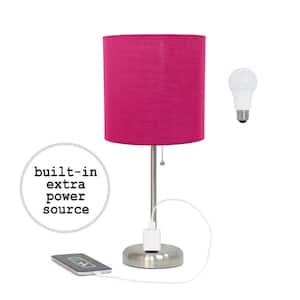 19.5 in. Pink Table Desk Lamp for Bedroom with Charging Outlet and LED Bulb Included