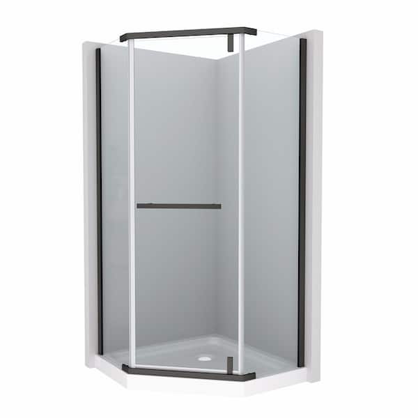 Boosicavelly 35 in. W x 72 in. H Neo Angle Pivot Semi Frameless Corner Shower Enclosure in Matte Black Finish