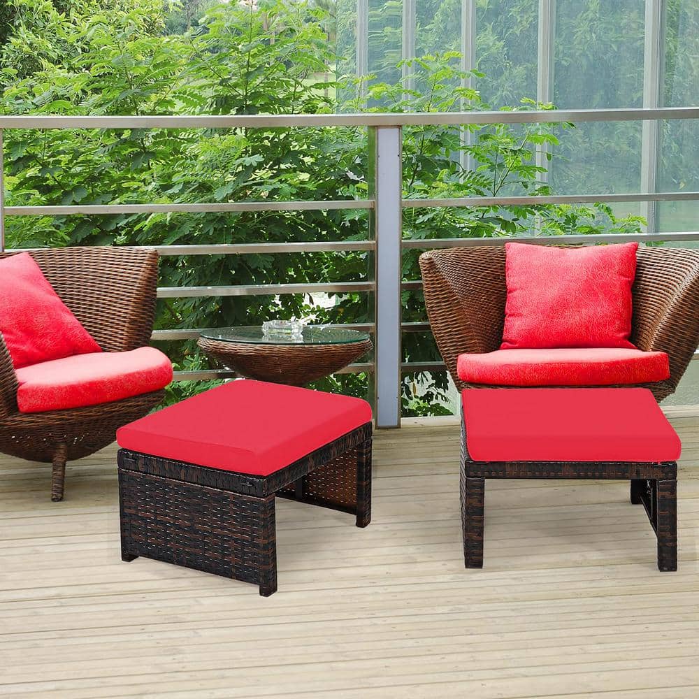 15.5 in. D x 19.5 in. W x 13 in. H Brown Wicker Outdoor Ottoman with Remova