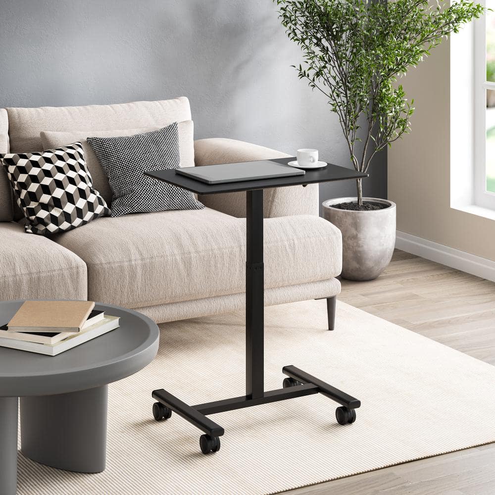 Black Adjustable Height Mobile Rolling Laptop Desk with MDF Top