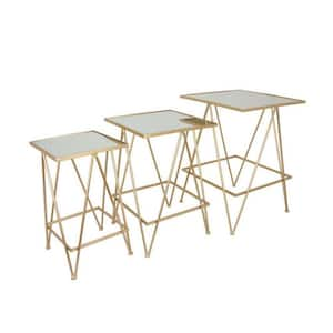 25 in. Gold Square Metal Plant Stand with 1-Tier (Set of 3)