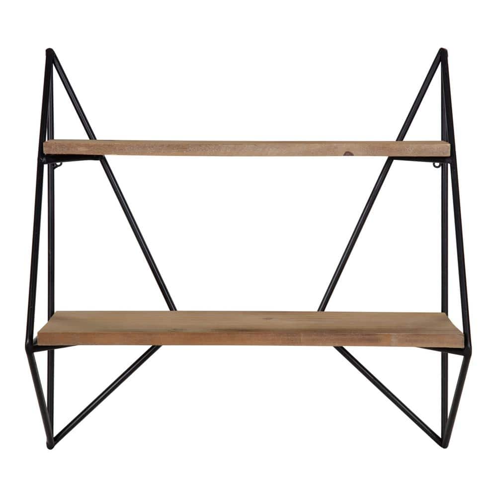 Rustic Brown and Black Two-Tier Floating Wall Shelf
