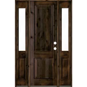 58 in. x 96 in. Rustic Knotty Alder Left-Hand/Inswing Clear Glass Black Stain Square Top Wood Prehung Front Door