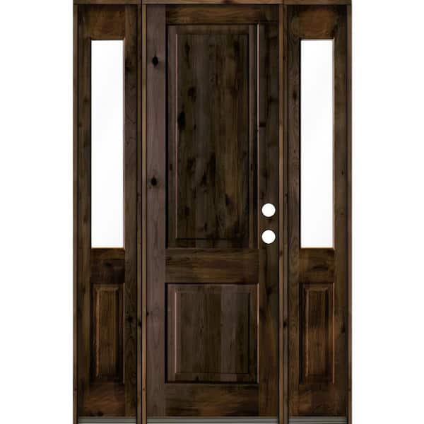 Krosswood Doors 58 in. x 96 in. Rustic Knotty Alder Left-Hand/Inswing Clear Glass Black Stain Square Top Wood Prehung Front Door