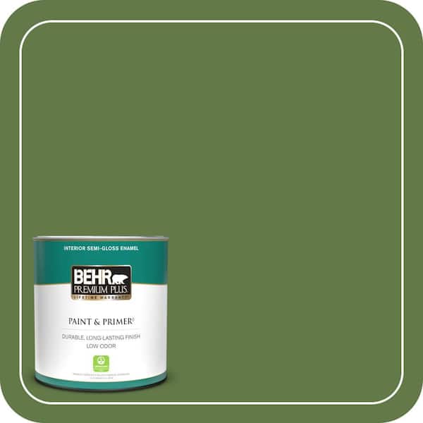 BEHR PREMIUM PLUS 1 qt. #M370-7 Mown Grass Semi-Gloss Enamel Low Odor Interior Paint & Primer