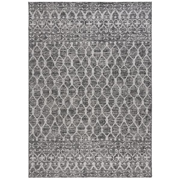 Courtyard Black/Gray 8 ft. x 11 ft. Distressed Border Trellis Indoor/Outdoor Area Rug
